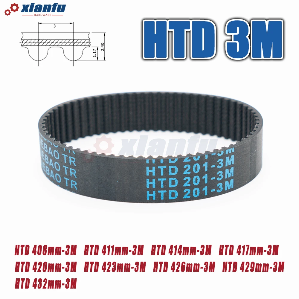 HTD 3M Rubber Timing Belt Perimeter HTD3M 408 411 414 417 420 423 426 429 432mm Drive Closed Loop Transmission Width 5~30mm CNC