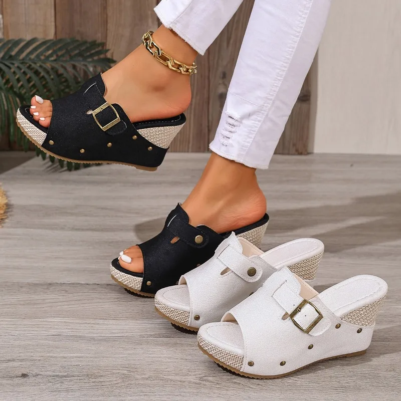 

Женские сандалии в ретро-стиле с открытым носком, на танкетке, в римском стиле, новые летние роскошные повседневные дизайнерские сандалии на платформе с открытым носком