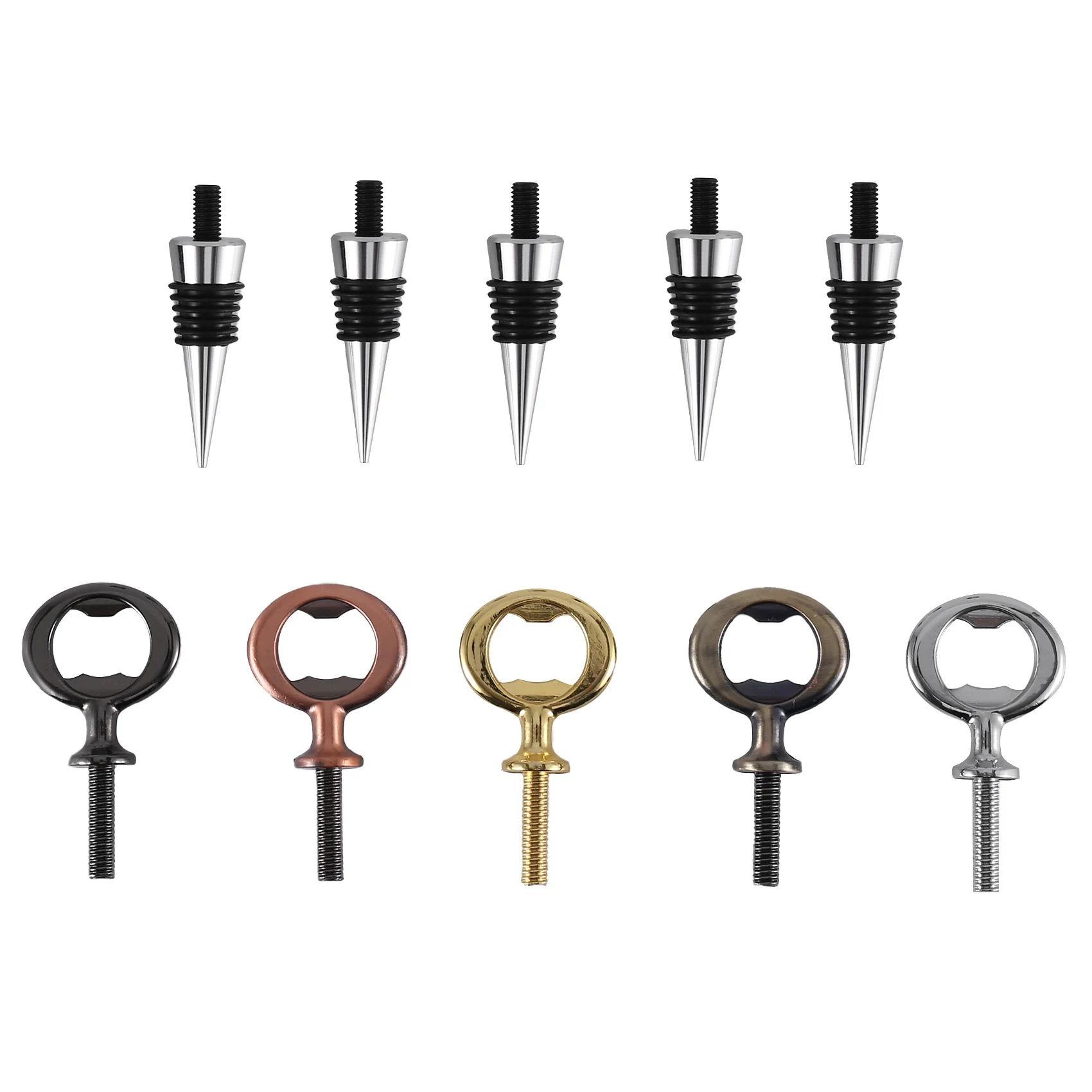 AT05-Wine Stopper,Blank Bottle Opener Chrome Bottle Stopper Opener Set Hardware For Wedding Wine Party Wood Turning DIY
