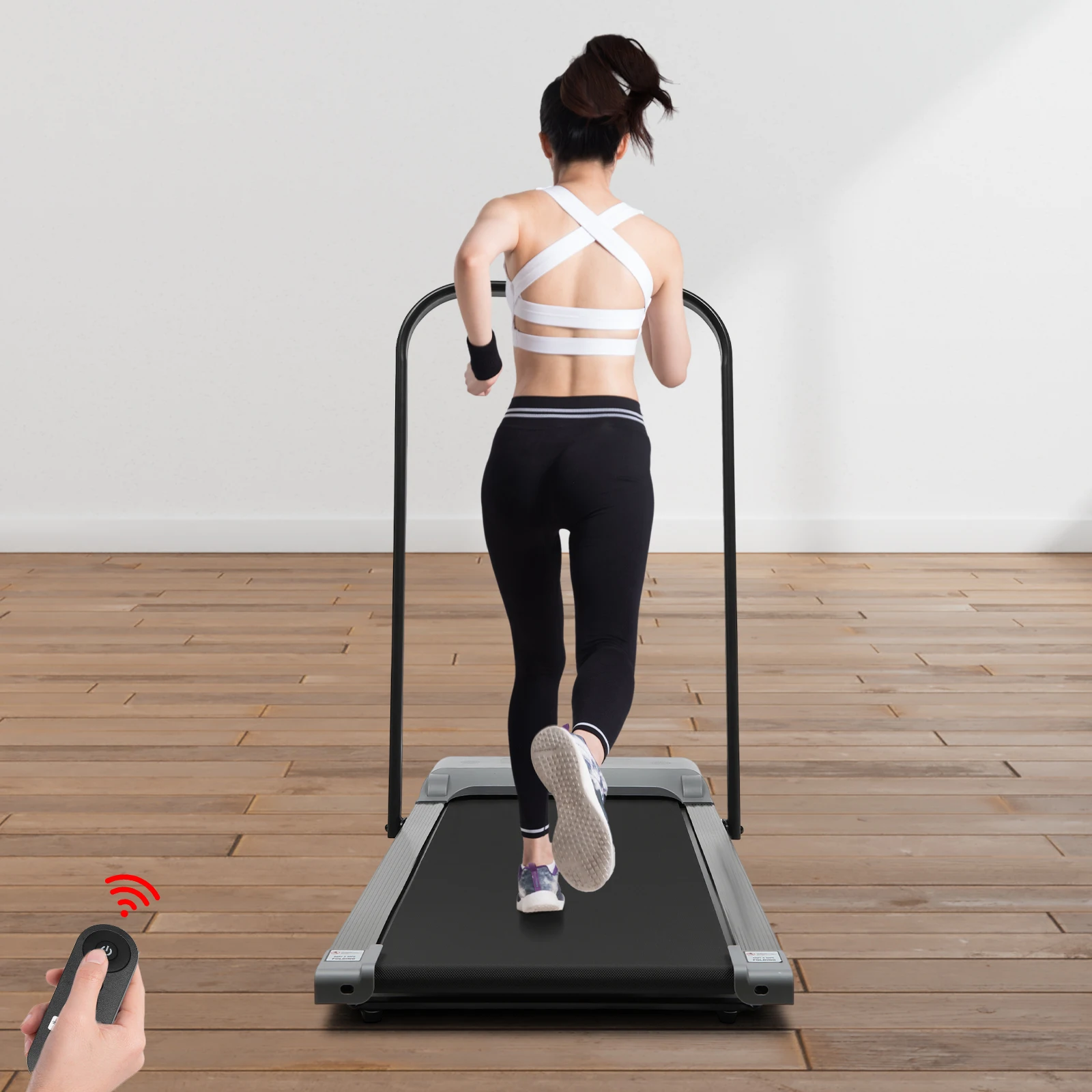 

Gray Small Folding Walking Machine with Armrests,Portable Home Flat Electric Treadmill