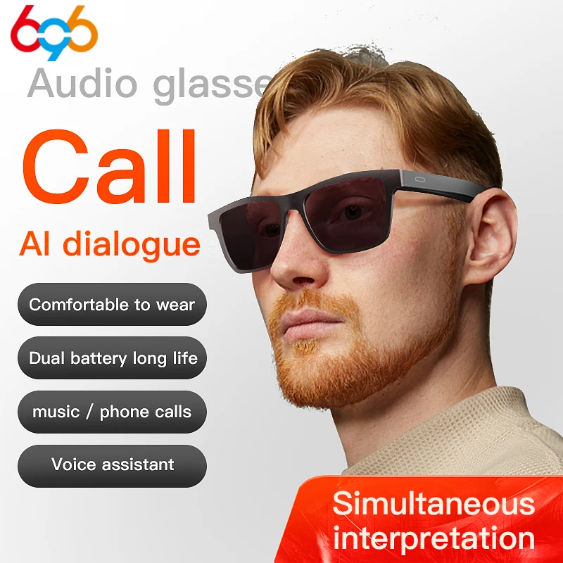 AI Simultaneous Translation Smart Audio Glasses Wireless Bluetooth Sunglasses Outdoor Sport Earphone HD Mic Call Headphone Music