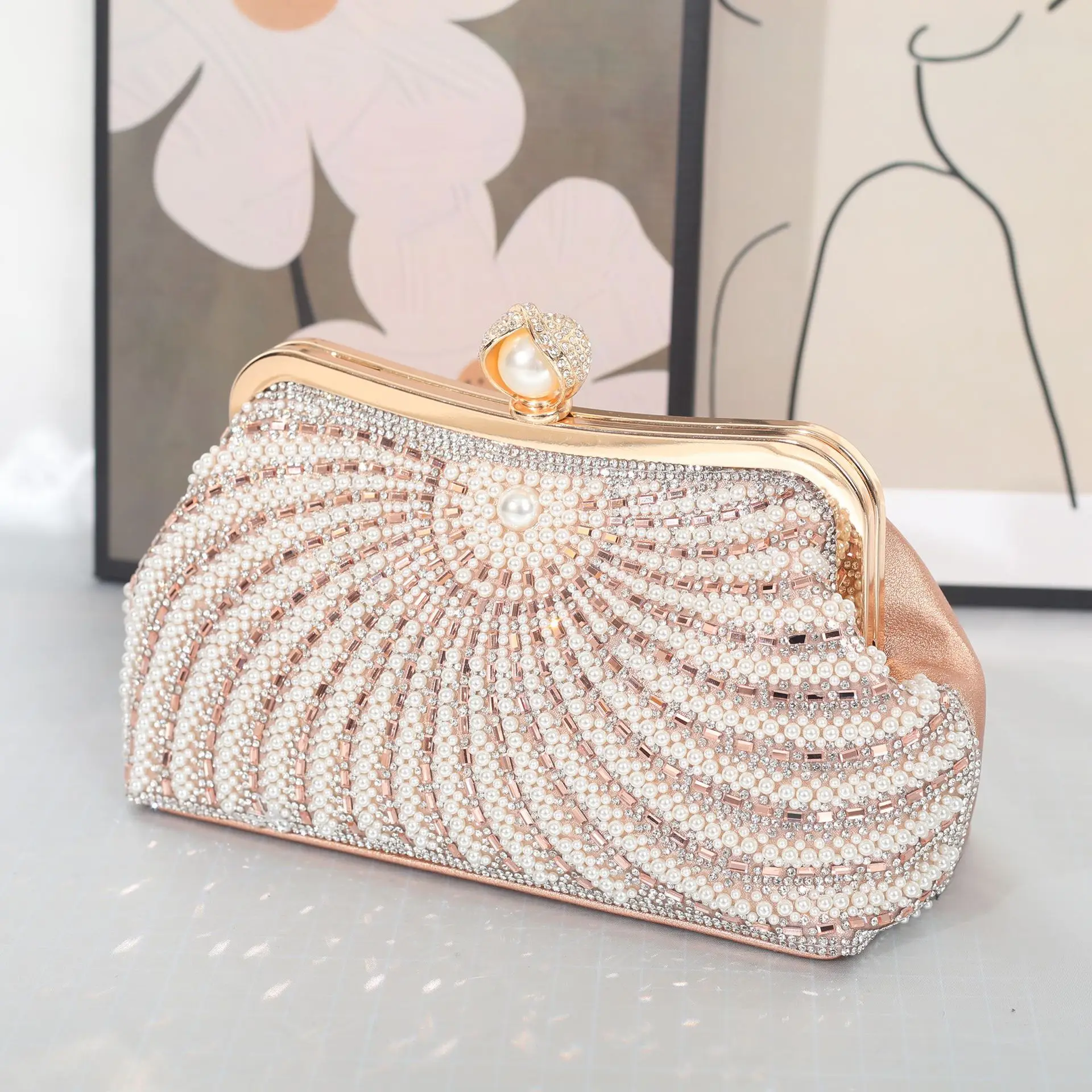 

Модные вечерние сумки с тонким жемчугом и бриллиантами для ужина для женщин, шампанское, серебро, черный, очаровательный маленький клатч с цепочкой, сумка на плечо для выпускного вечера