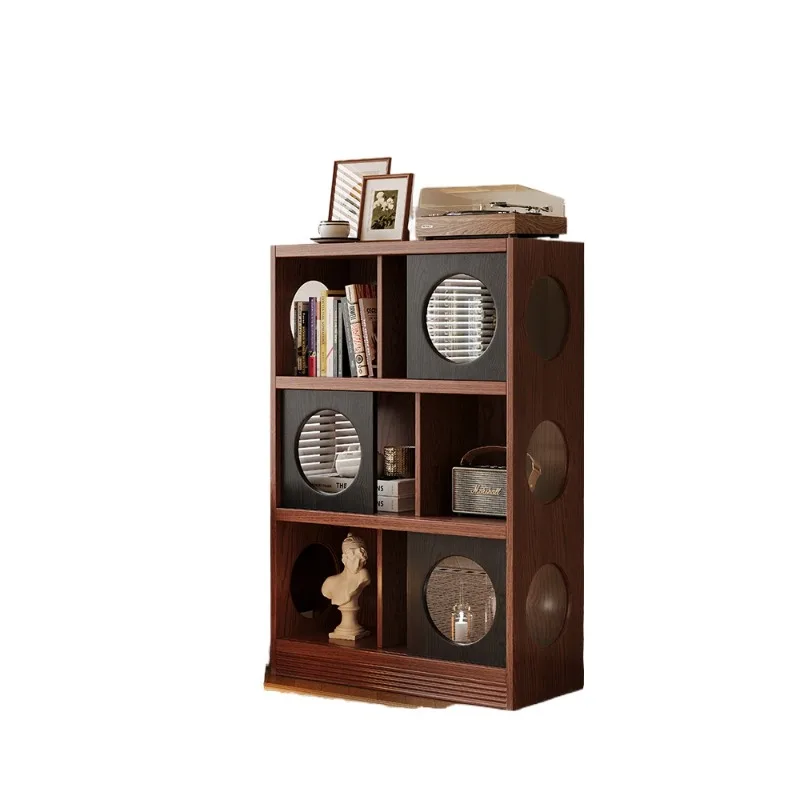 

French retro solid wood bookcase, home living room floor cabinet, wall locker, multi-layer medieval storage cabinet