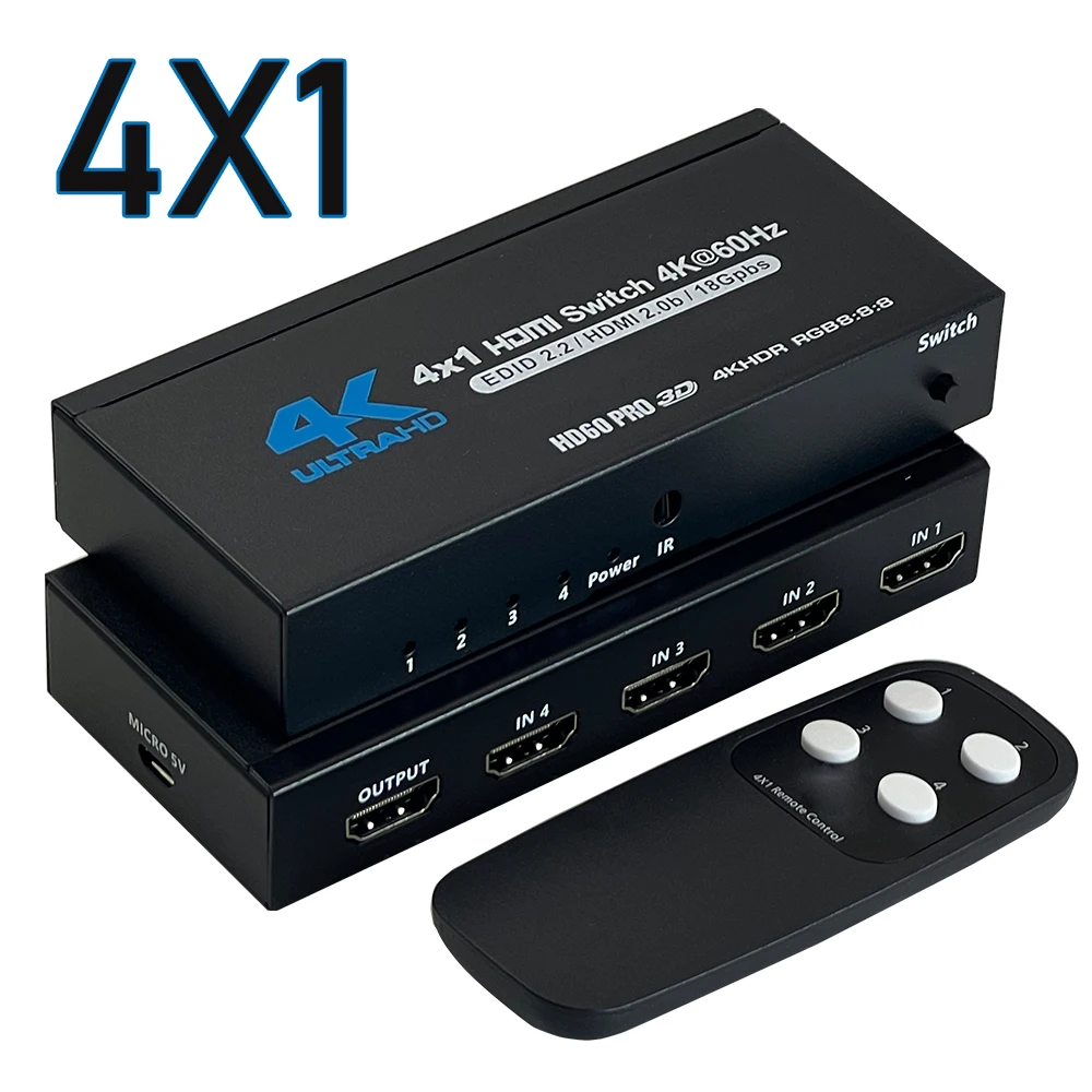 HDMI 2.0 Schakelaar 7 in 1 uit 4K 60Hz HDMI Schakelaar 5X1/4X1 HDR HDMI 2.0 Switcher afstandsbediening voor PS5 Xbox Series X NS Schakelaar PC 4K HDTV