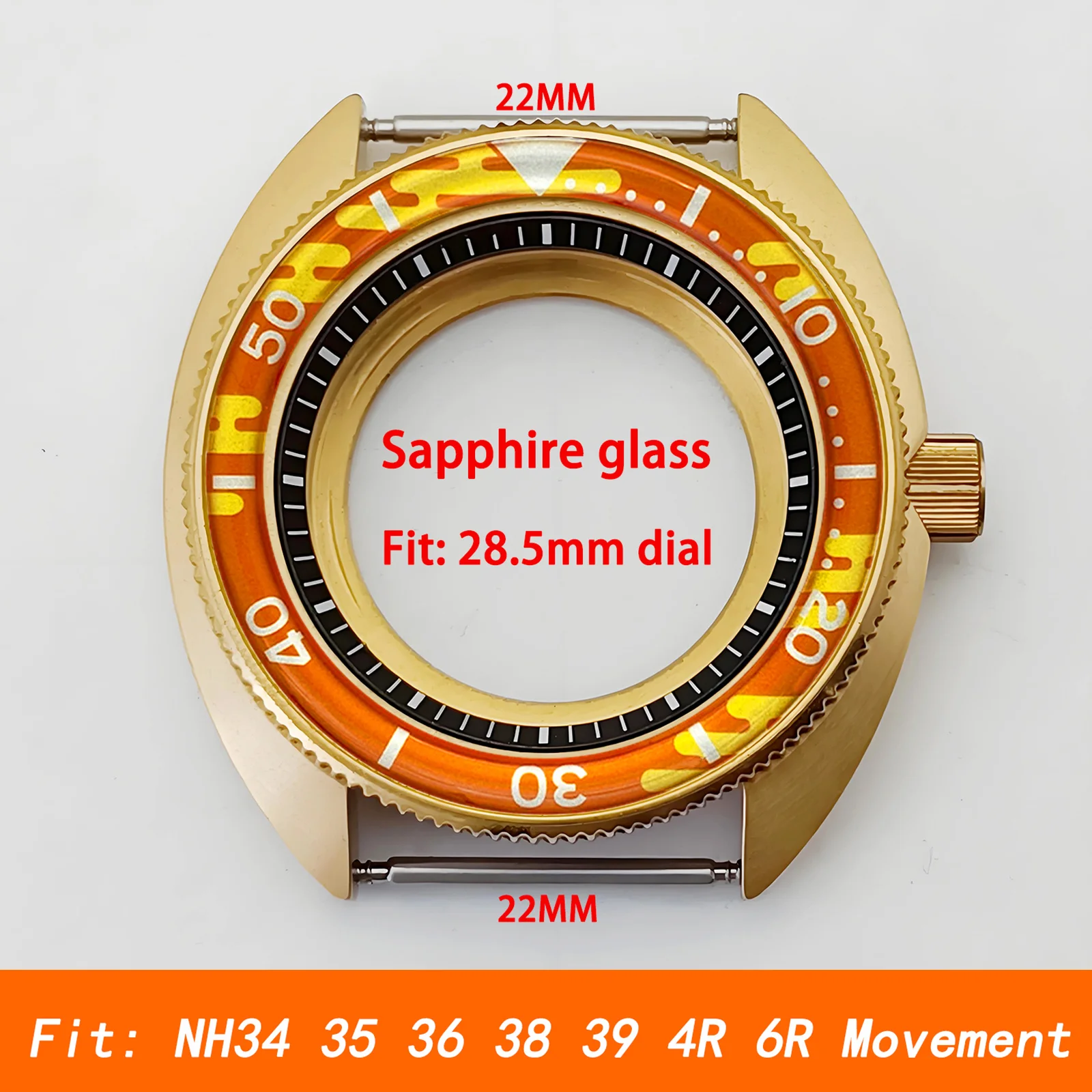 Mod Gold Turtle Case NH35 Case Crown 3.0 Resin Insert Sapphire Glass Stainless Steel Watch Case