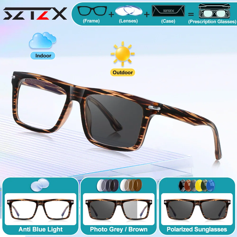 

SZTZX простые анкерные прямоугольные оправы, фотохромные очки по рецепту, мужские очки большого размера с защитой от синего луча, близорукость, компьютерные очки