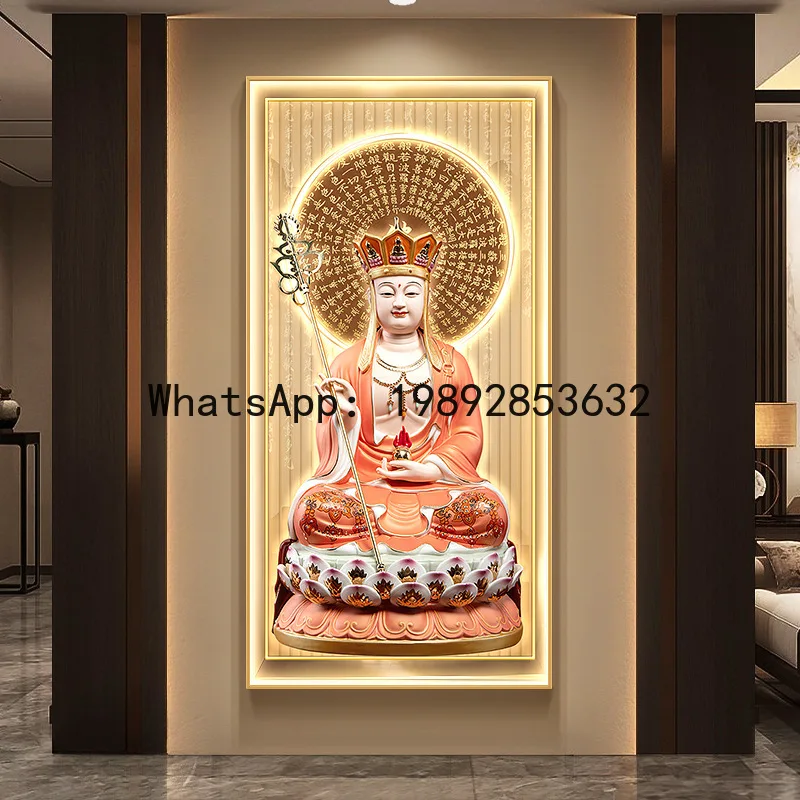 

X5-8 Bodhisattva Buddha statue portrait hanging painting with lights temple Buddhist hall home offering wall decoration mural