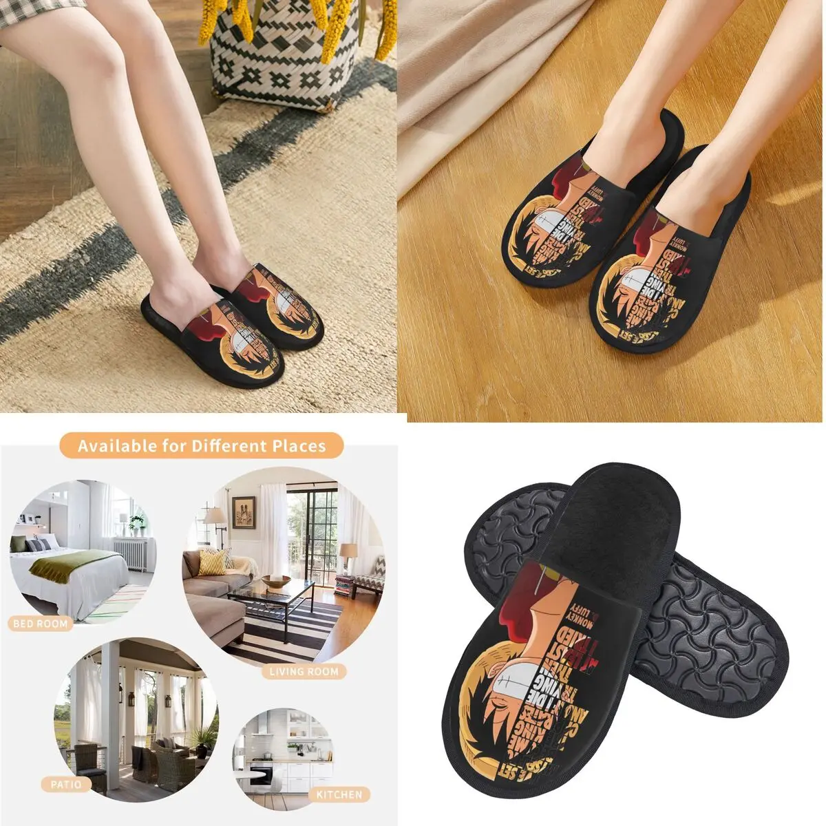Macaco D Luffy Quotes One Piece Inverno Algodão Casa Chinelos Quarto Aconchegante Slides de Espuma de Memória Antiderrapante