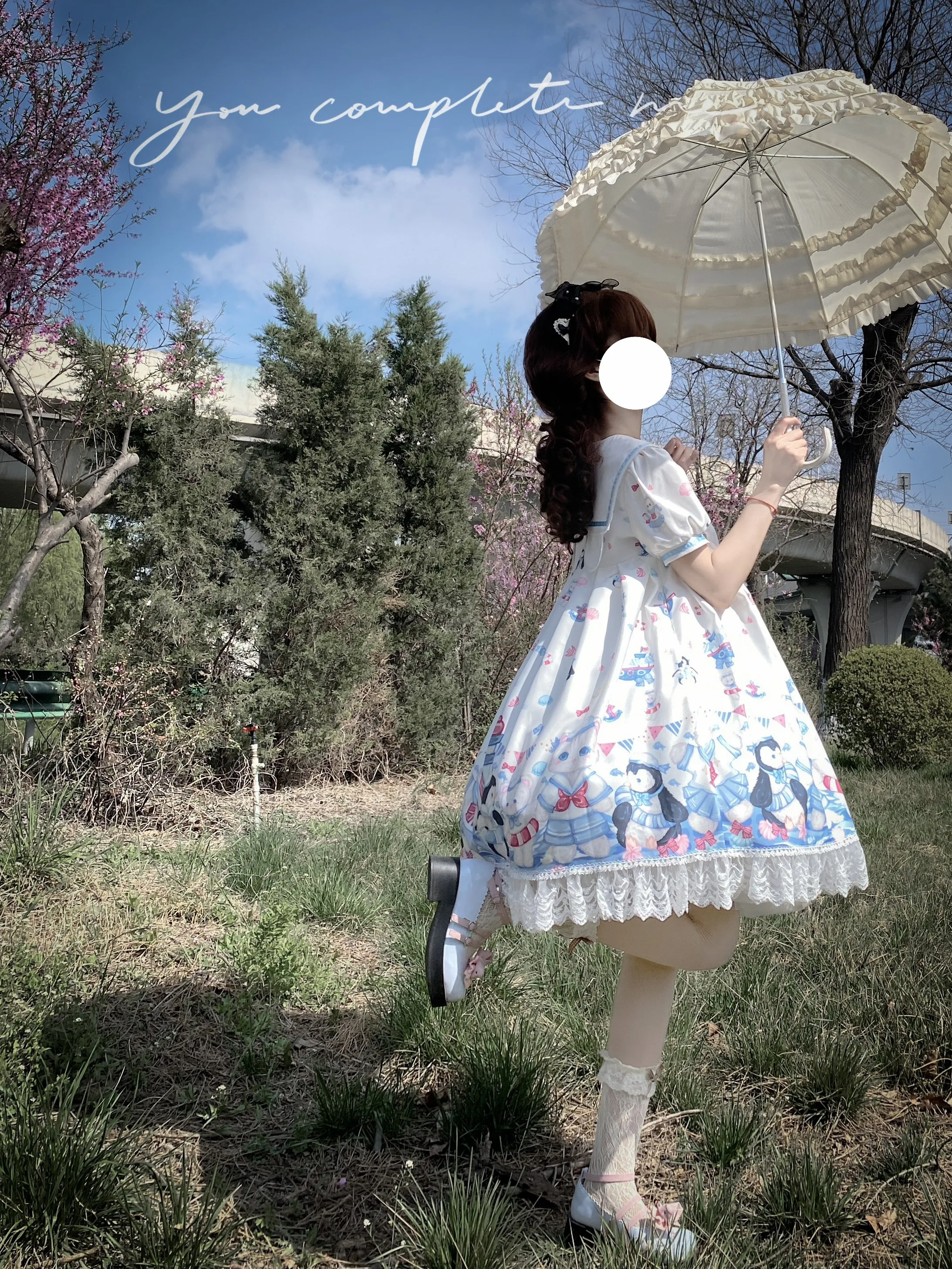 Japanese Lolita Sweet Dress Cat Penguin Cute Print Sailor Collar Navy Vintage Bow Kawaii Girls Preppy Style Middle Ages ロリータ