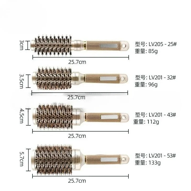 Large Boar Bristle Round Hair Brush Aluminum Tube Barrel Brush for Big Wave Curls Styling