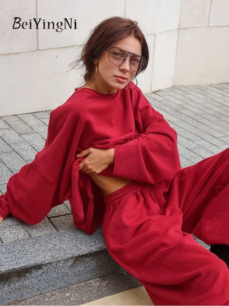 

Beiyingni Women Hoodies Pants 2 Piece Sets Autumn Winter Oversized Sweatshirts Sports Sweatpants Tracksuits New In Matching Sets
