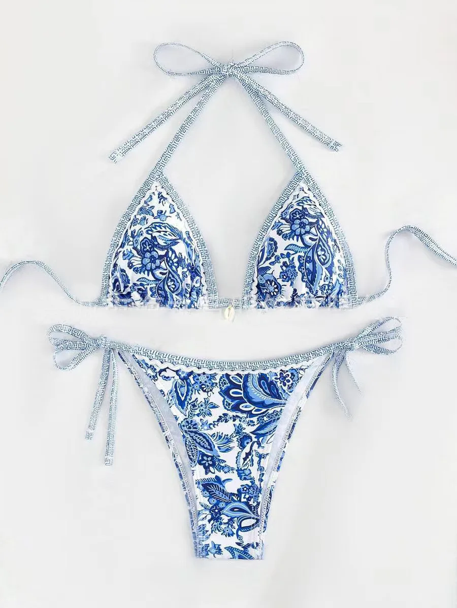 

2024 Halter String Triangle Two Piece Bikini Women Swimwear Female Swimsuit Bathers Bathing Swimming Suit Beachwear Summer
