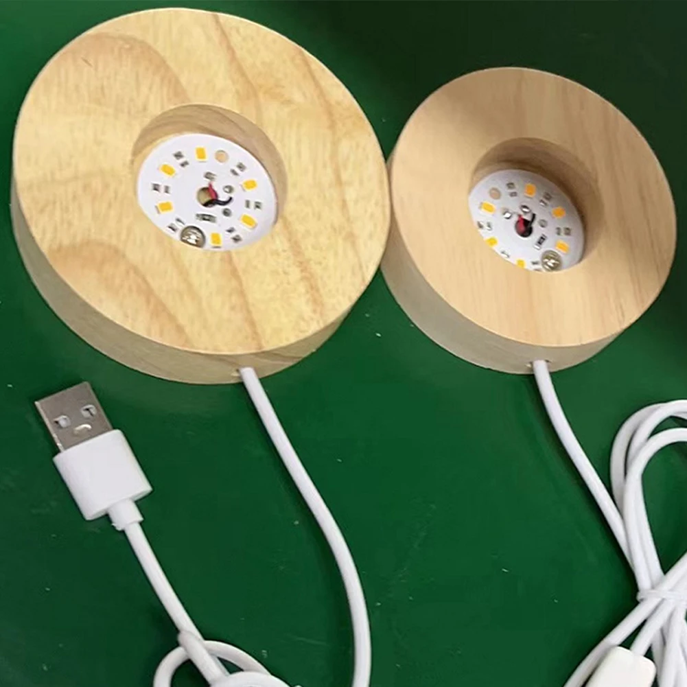 Base lumineuse LED en bois massif, support de lampe avec 6 perles de lampe LED intégrées, câble de données USB, degré d'usure, veilleuse