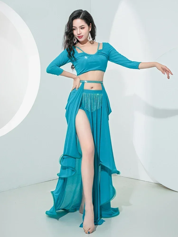 

Women's Belly Dance Professional Set U-shaped Short Sleeved Top+Sexy Split Skirt 2-piece Girls' Oriental Belly Dance Set