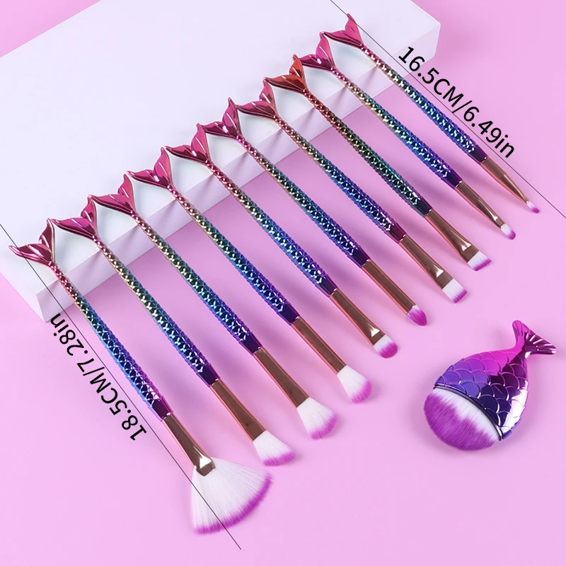 11pcs mermaid make-up brush set make-up tool make-up brush big fish foundation brush