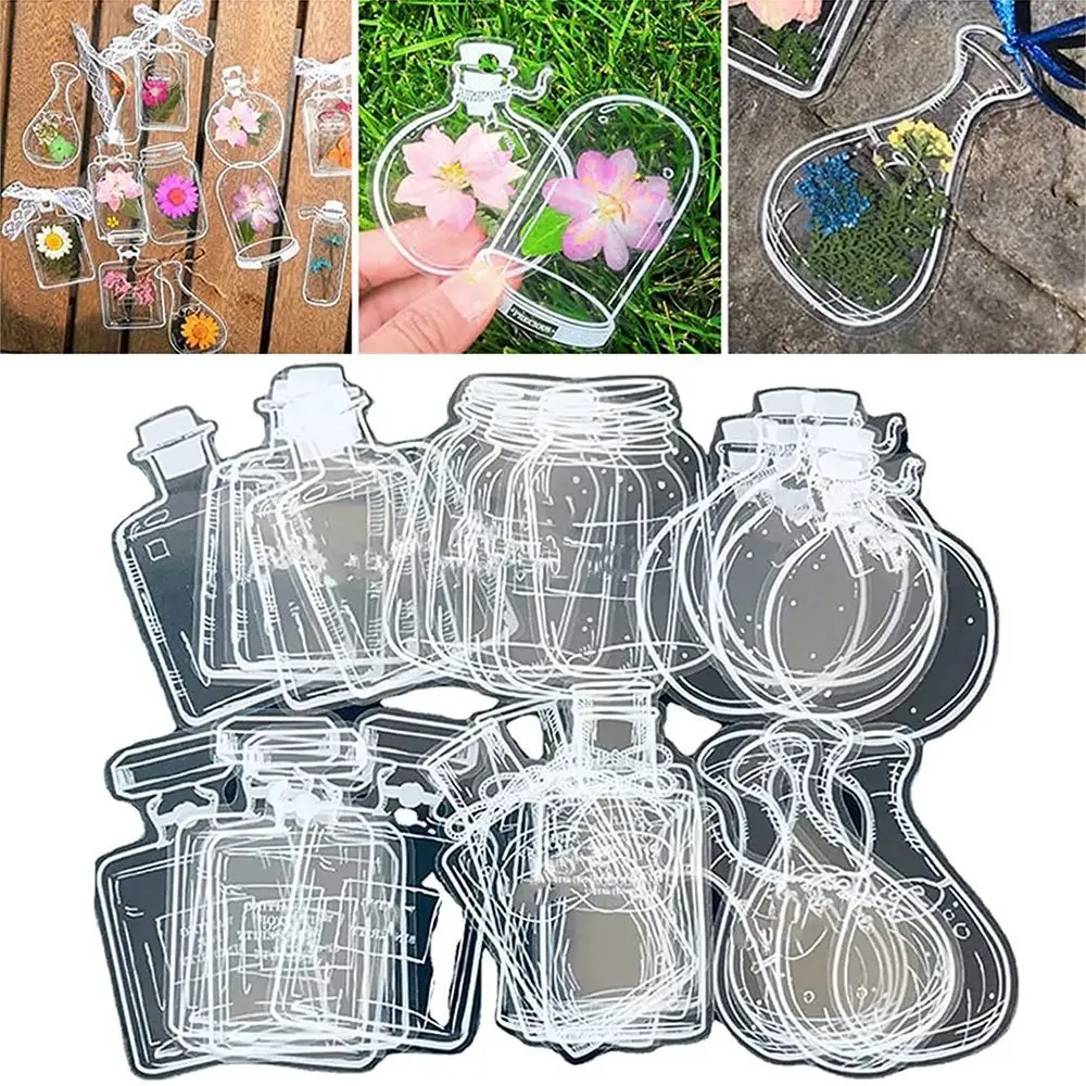 Marcapáginas de flores secas transparentes, 30 piezas, bricolaje, fabricante de marcapáginas de flores, botella de deseos a la deriva, patrón de botella, pegatinas