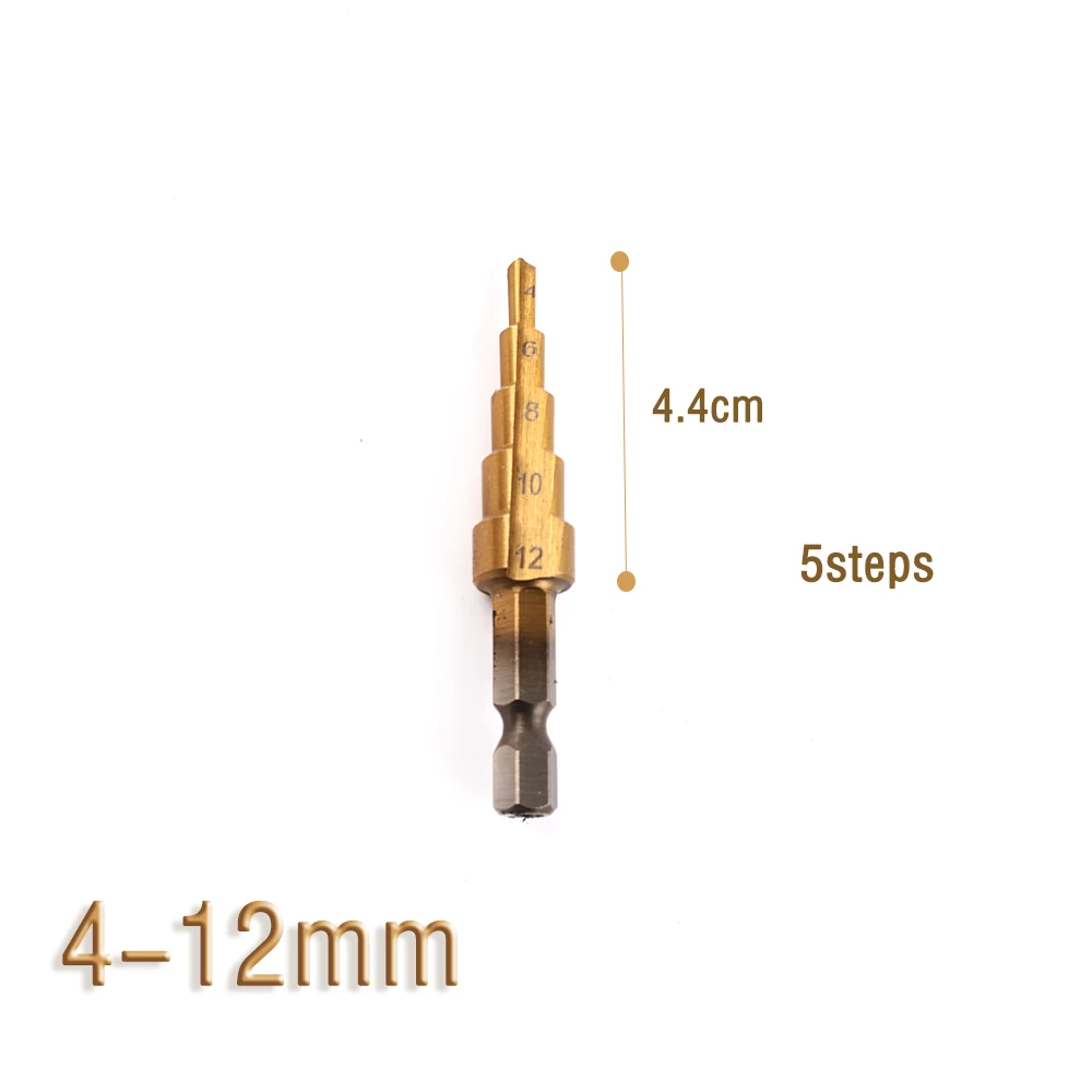 六角チタンステップコーンドリルビット穴カッター3-12 4-12 4-20 4-32ミリメートルhss 4241板金スチール木製金属ケース
