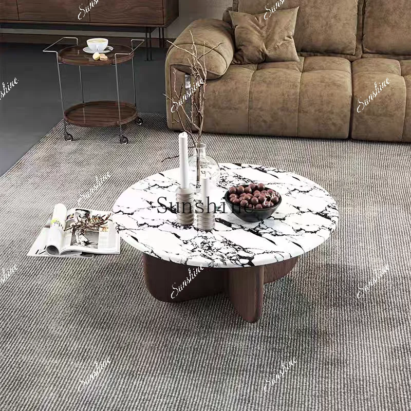 Coffee table living room household light luxury high-end small apartment minimalist Bulgari marble round French  FT
