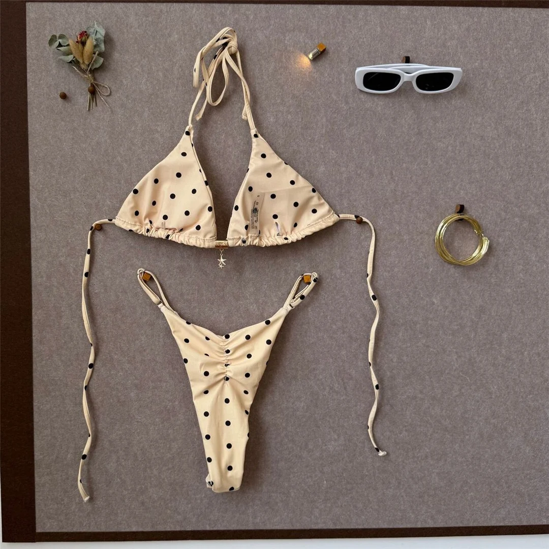 Polka Dot Neckholder-Bikini Damen-Badeanzug zweiteiliger Bikini-Set mit Scrunch-Butt-Polsterung Badebekleidung Badeanzug V8124 – Detail 3