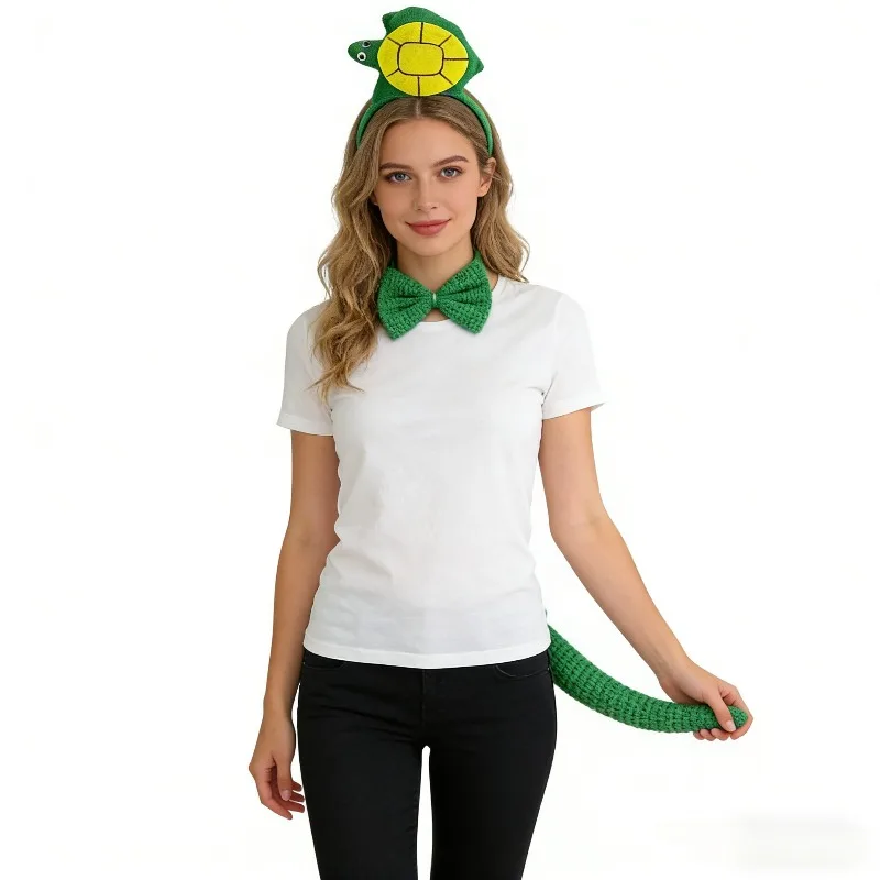 

Костюм для взрослых и детей: повязка на голову, галстук-бабочка и хвост черепахи, плюшевый аксессуар для Хэллоуина и Рождества, карнавальный костюм для косплея