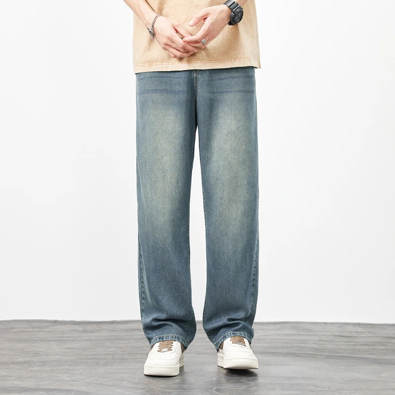 

Summer Thin Ice Silk Youth Loose Pants Lyocell Tencel Stretch Jeans Boy High Quality Fabric Skin Friendly Comfortable Breathable