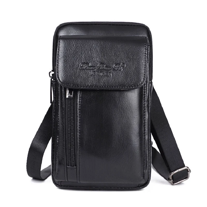 Étui de téléphone portable en cuir véritable pour hommes, sac à main, pochette de couverture en cuir de vache véritable, Mini sacoche à bandoulière,