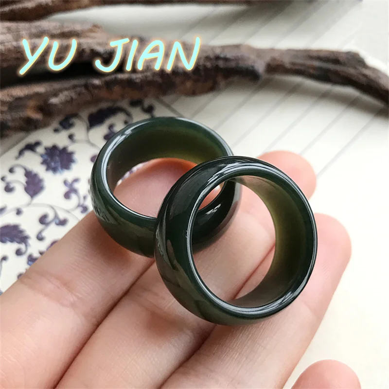 Hot Selling Fashion Jewelry Natural Hetian Sapphire Hand Carved Ring Men Women Lucky Gifts Charm Accessories