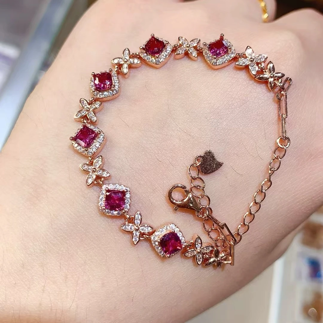 KJJEAXCMY New Natural Garnet Bestseller Bracelet High Clarity Lustrous Color Locking S925 Silver Electroplated Jewelry Gift