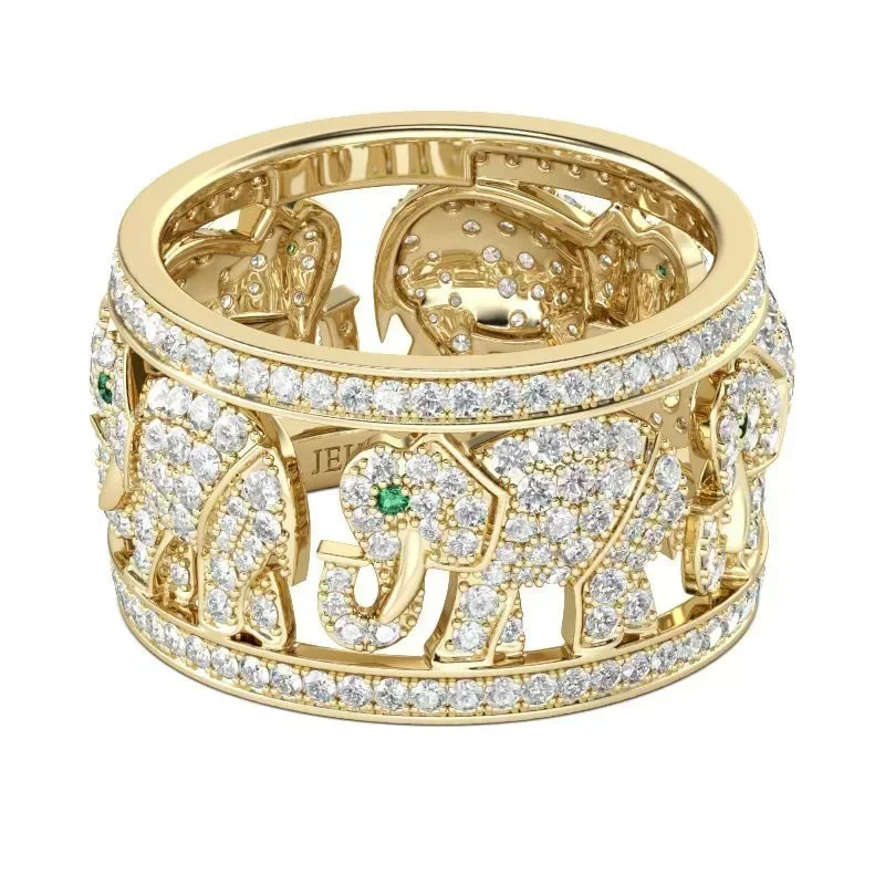 Classic Luxury Fashion Gold Color Full Zirconia Crystal Lovely Elephant Animal Female Ring for Women Party Jewelry Accessories