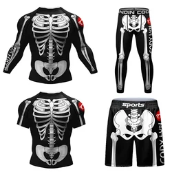 Camiseta y pantalones cortos de Skull Rashguard Jiu Jitsu MMA, conjunto de 4 camisetas de boxeo Bjj, ropa deportiva brasileña Grappling, novedad