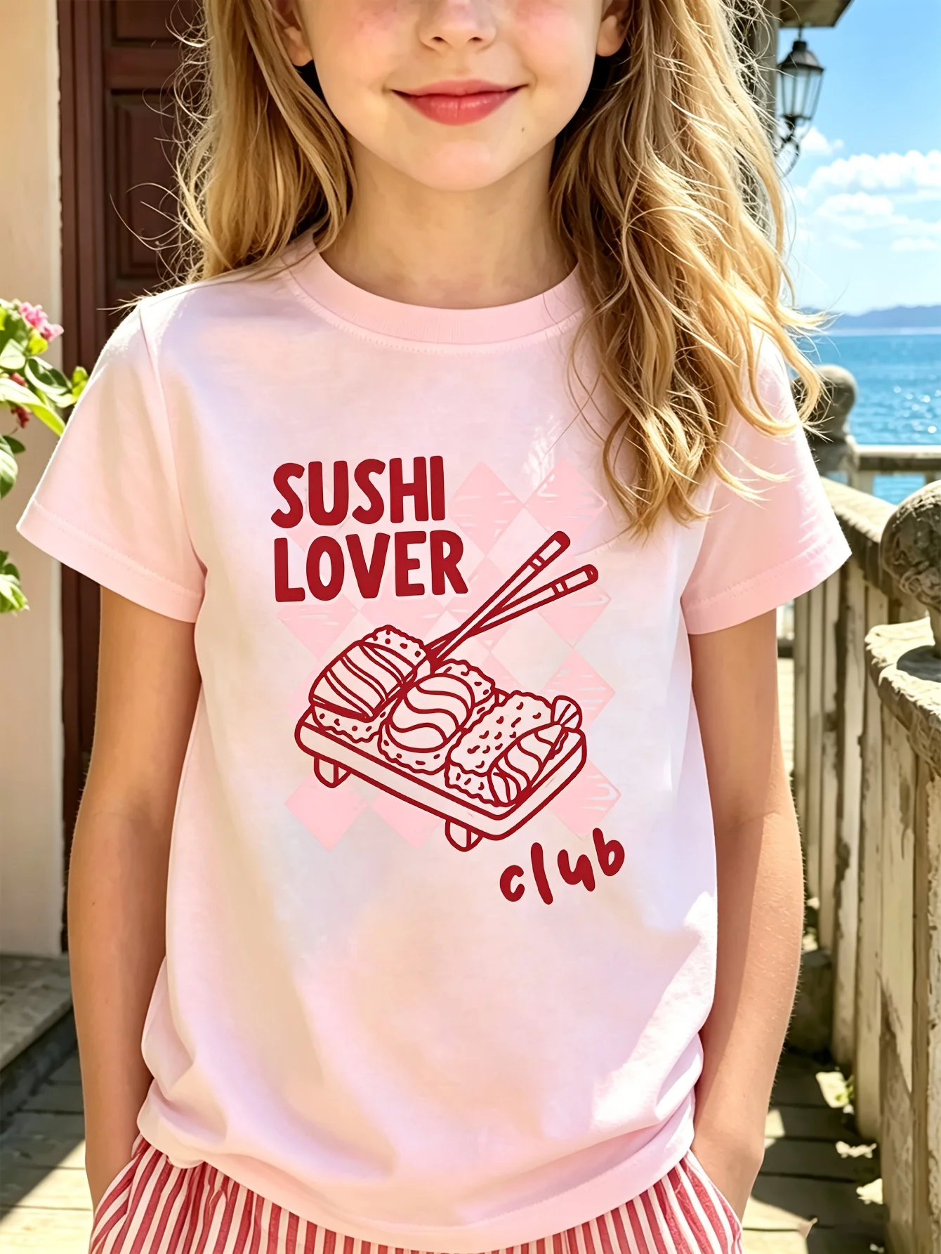Sushi Lover Club Kids Tee Delicious Food Cartoon Graphic Print Boys Girls Family Matching Cotton Short Sleeve Children Tshirt
