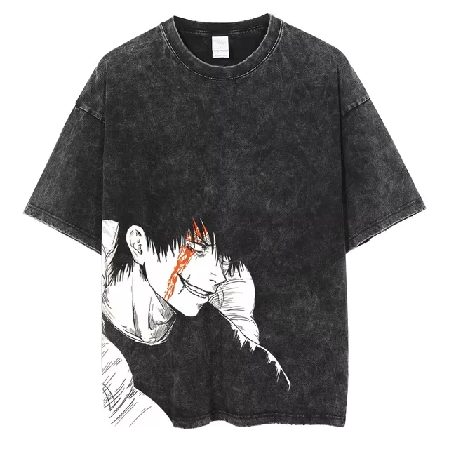 Chainsaw Man Aki Hayakawa Metal Font & Fox Devil Vintage Wash Print T Shirt Men 2026 Summer Black Oversized Tee Anime Streetwear - view 2
