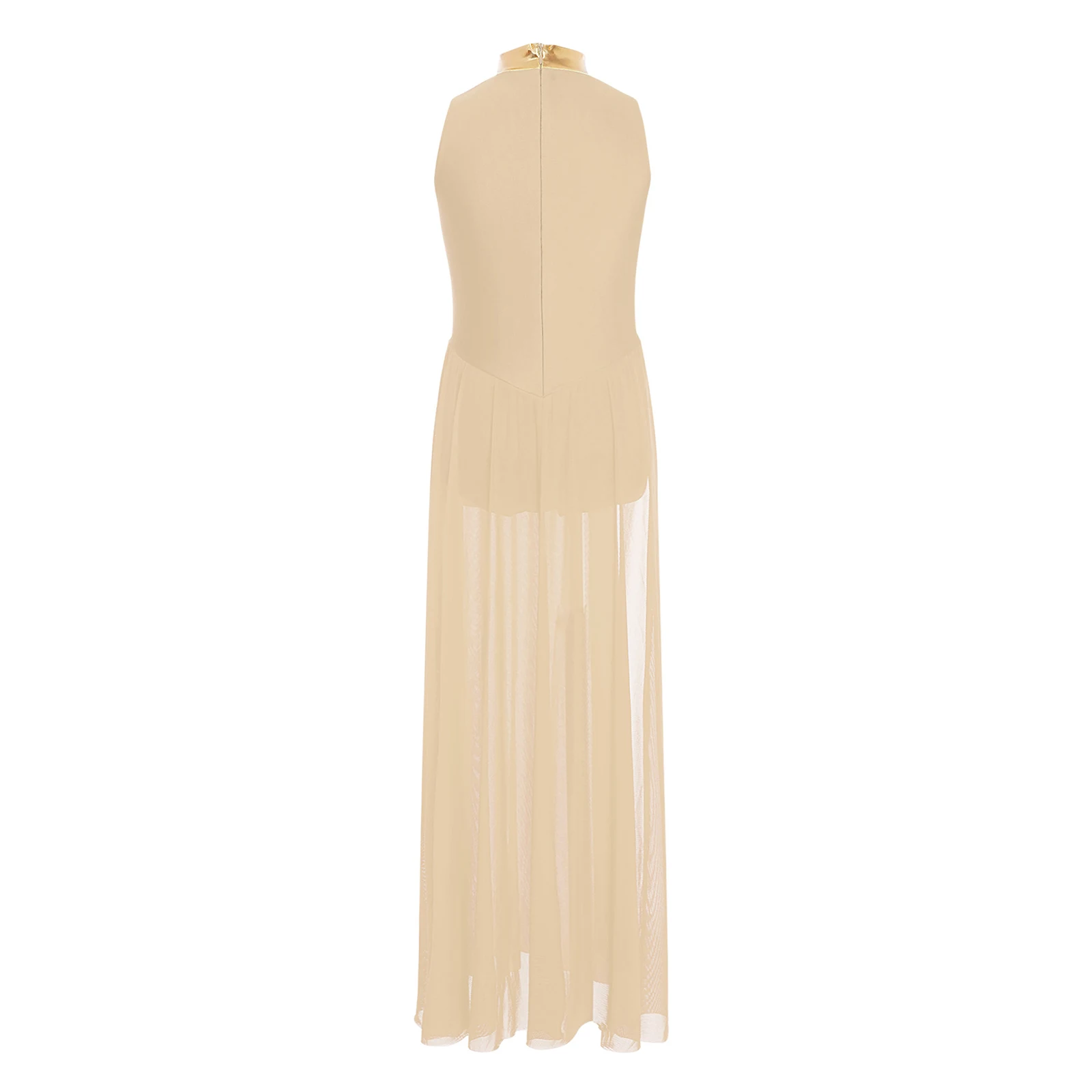 Abbigliamento da ballo moderno e contemporaneo per ragazze, collo a lupetto, senza maniche, corpetto sovrapposto in rete, spacco laterale, ginnastica, balletto, danza lirica