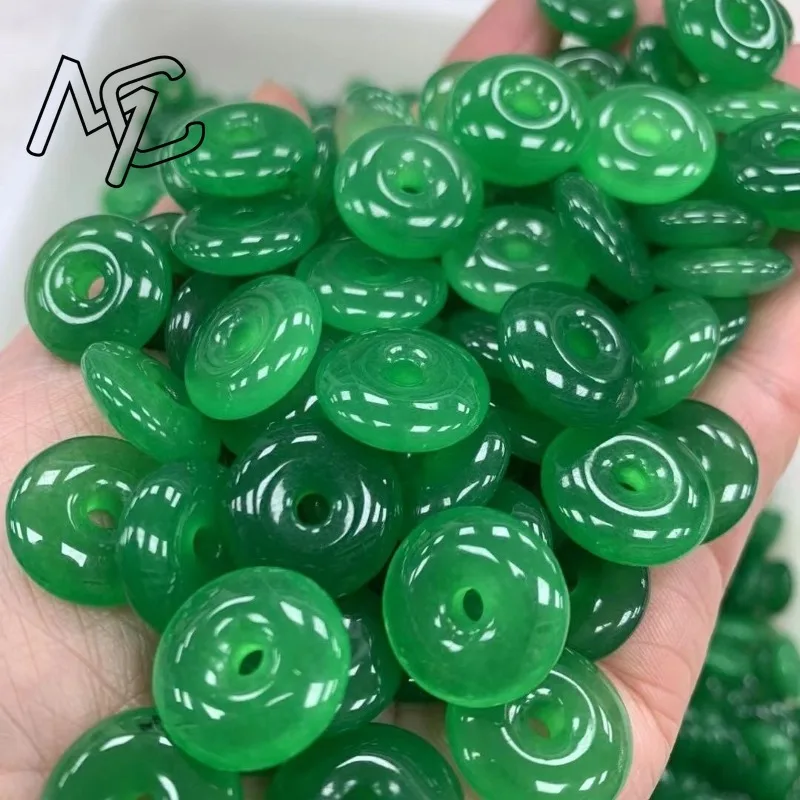 10pc Natural Green Jade 15MM Beads Safety Buckle Doughnut Pendants Emerald DIY Bracelet Earrings Jewelry Fashion Accessories view 2