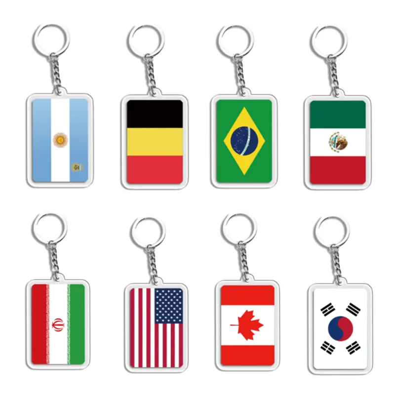 Porte-clés pendentif drapeau National en acrylique, Souvenir, accessoire de bijoux, cadeau, breloques de sac significatif, sac à dos, décoration de porte-clés de voiture