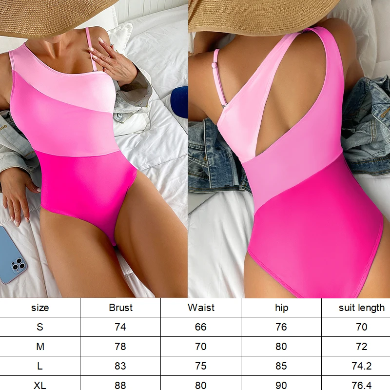 Jeden kawałek Bikini Gradient blokujący kostium kąpielowy damski z tyłu wydrążony, zestaw plażowy przynieść kolorowy kostium kąpielowy dla dziewczyny