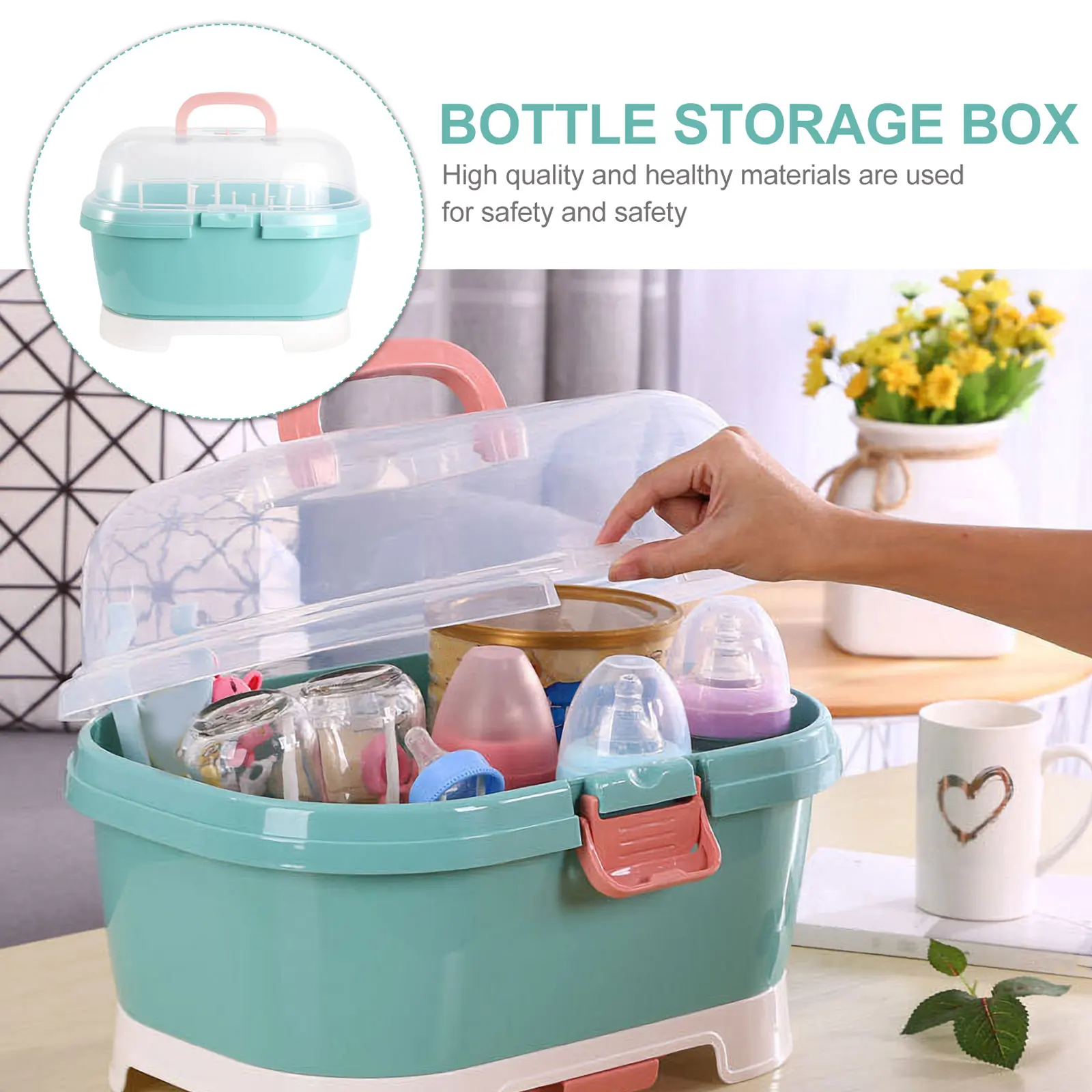 

Baby Bottle Storage Box Large Capacity Durable PP Material Green Color Milk Bottle Rack ganizer Dust Proof Cover Design Home