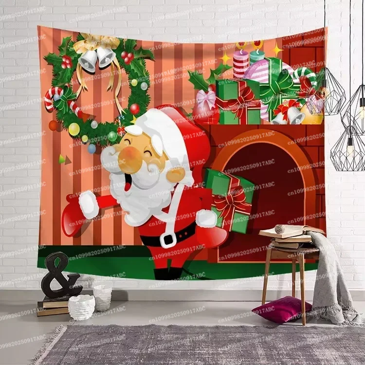 عيد الميلاد قماش مزخرف جداري ثلج لغرفة النوم نسيج سانت كلوز المنزل نسيج الجدار الديكور الذهبي الأيائل الجدار الشنق نسيج #5