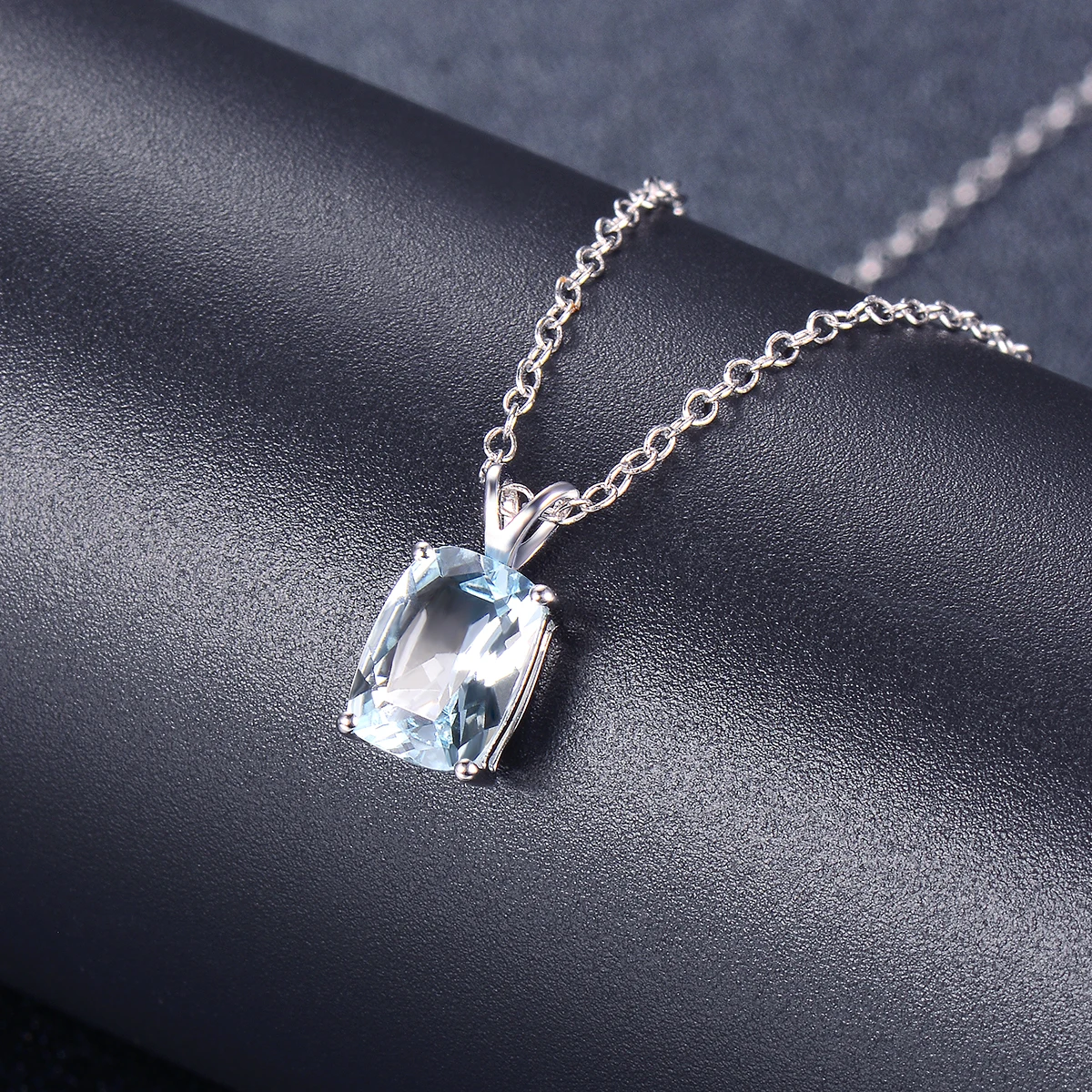 Lohaspie Stone jewelry Natural Gemstone Aquamarine Solid 14K White Gold Pendant for Women's Birthday Gift Silver chain