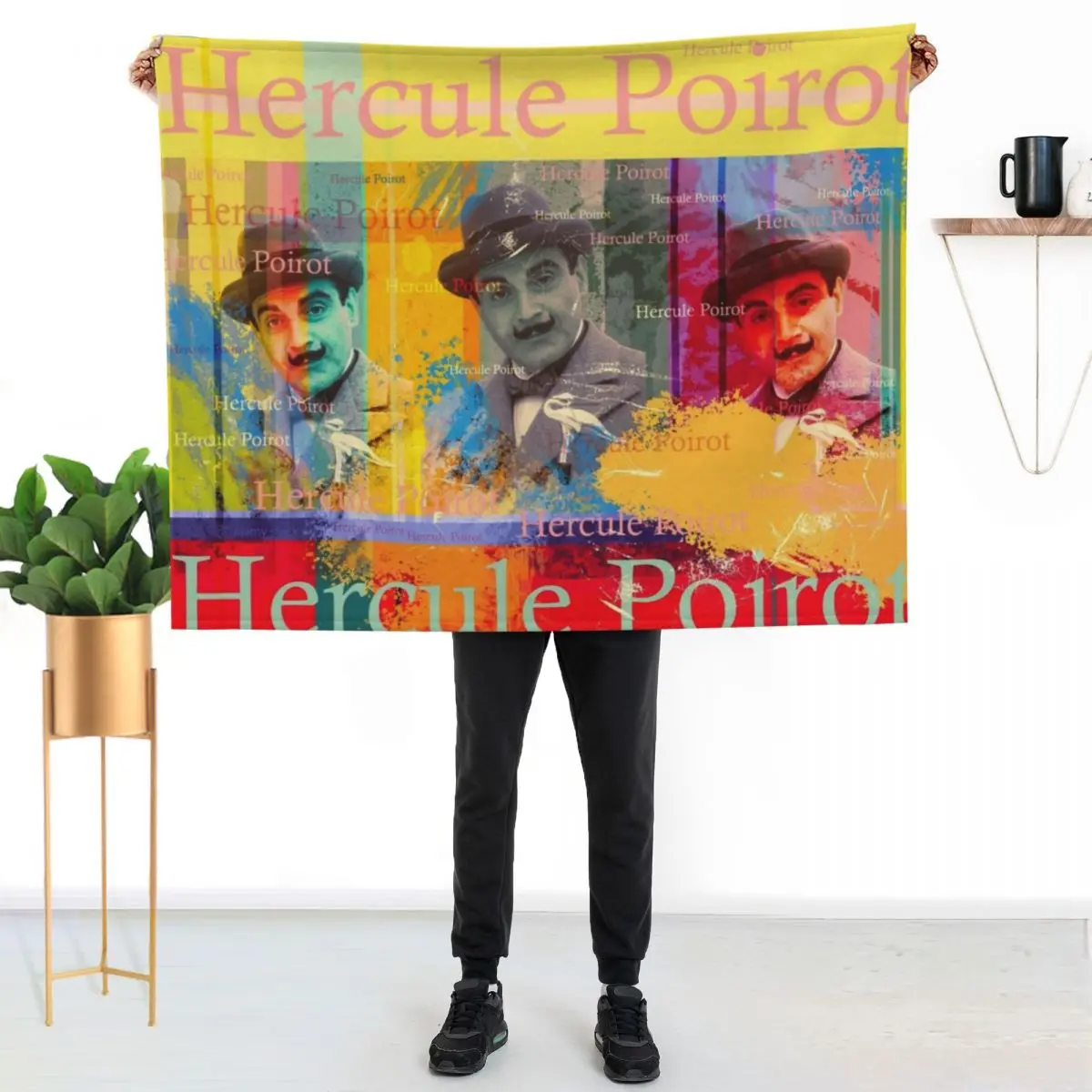 Hercule Poirot portrait, aesthetic collage with well-known Belgian detective for series lovers Throw Blanket Warm Blankets