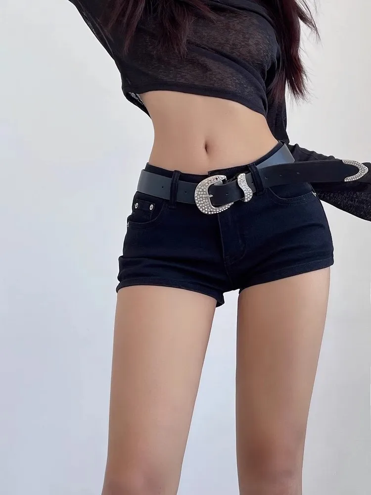 Y2k Black Sexy Gothic Denim Shorts Women Skinny High Street Low Waist Summer Streetwear Chic Punk Style Fashion Ladies