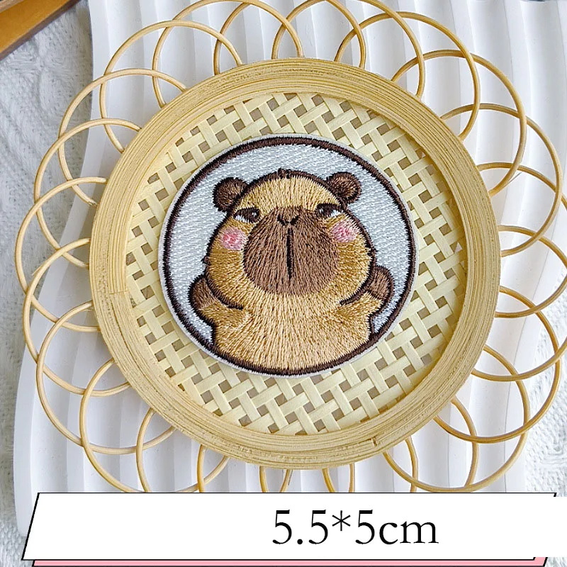 Cute Capybara Circular Self-adhesive Embroidered Patches Decorative Clothing Bag DIY Student Stationery Brooch Accessories