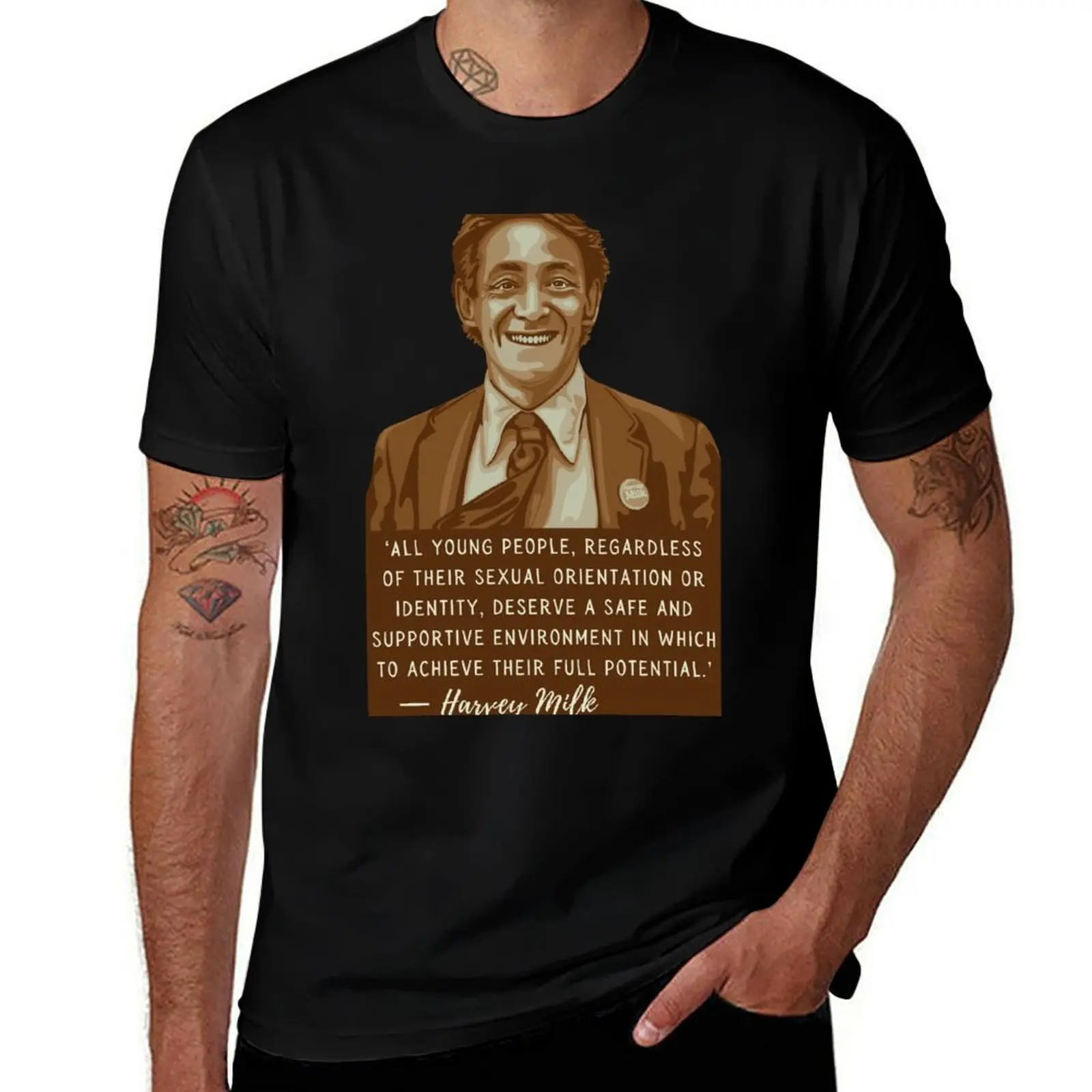 Harvey Milk Portrait and Quote T-Shirt Casual Everyday Short Sleeve T-Shirt
