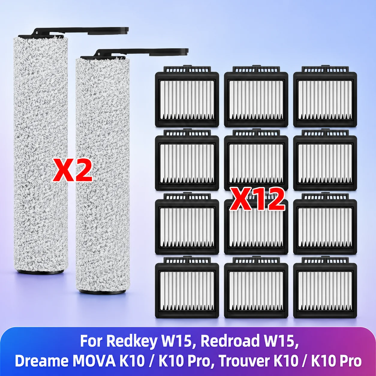 Compatible con Dreame MOVA K10 / K10 Pro, Trouver K10 / K10 Pro, Redroad W15, Redkey W15, MOVA 2.0 Pro Piezas de aspiradora Cepillo principal Filtro HEPA Accesorios