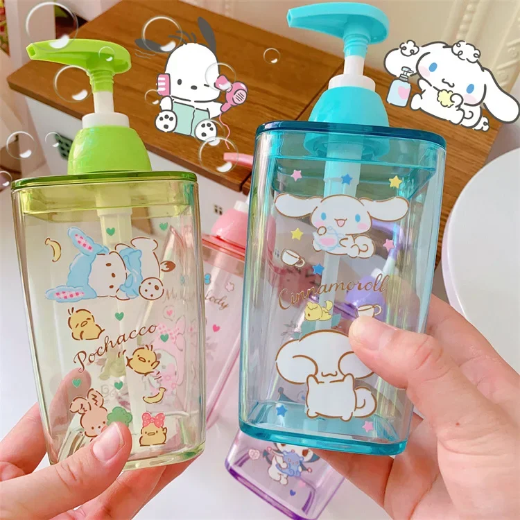 420ML Sanrios Cinnamoroll Kuromi Mymelody kawaii Cartoon Travel Pump Bottle Large capacity Cosmetics shower gel storage bottle