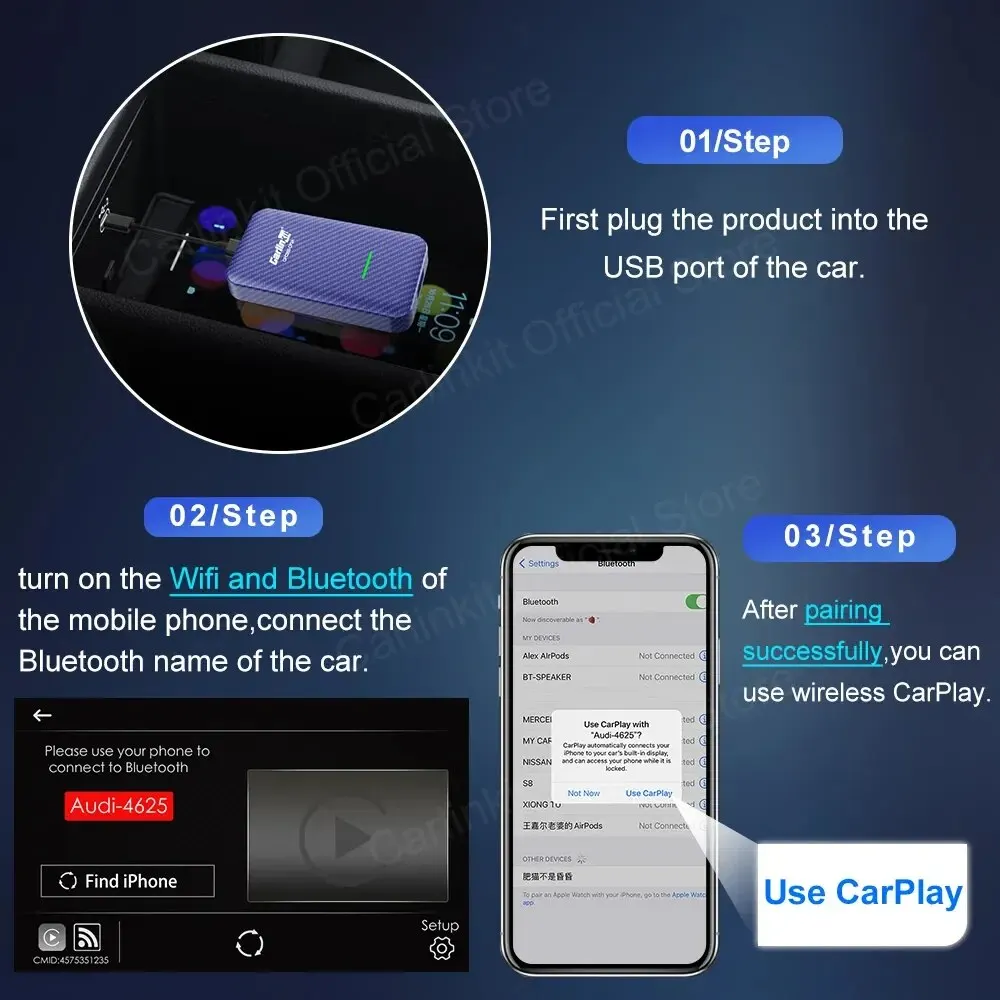 CarlinKit 4.0 e 3.0 Wireless CarPlay Android Auto Adapter Bluetooth 4.1 Dongle per Audi VW Benz Kia Honda Toyota Ford Spotify BT