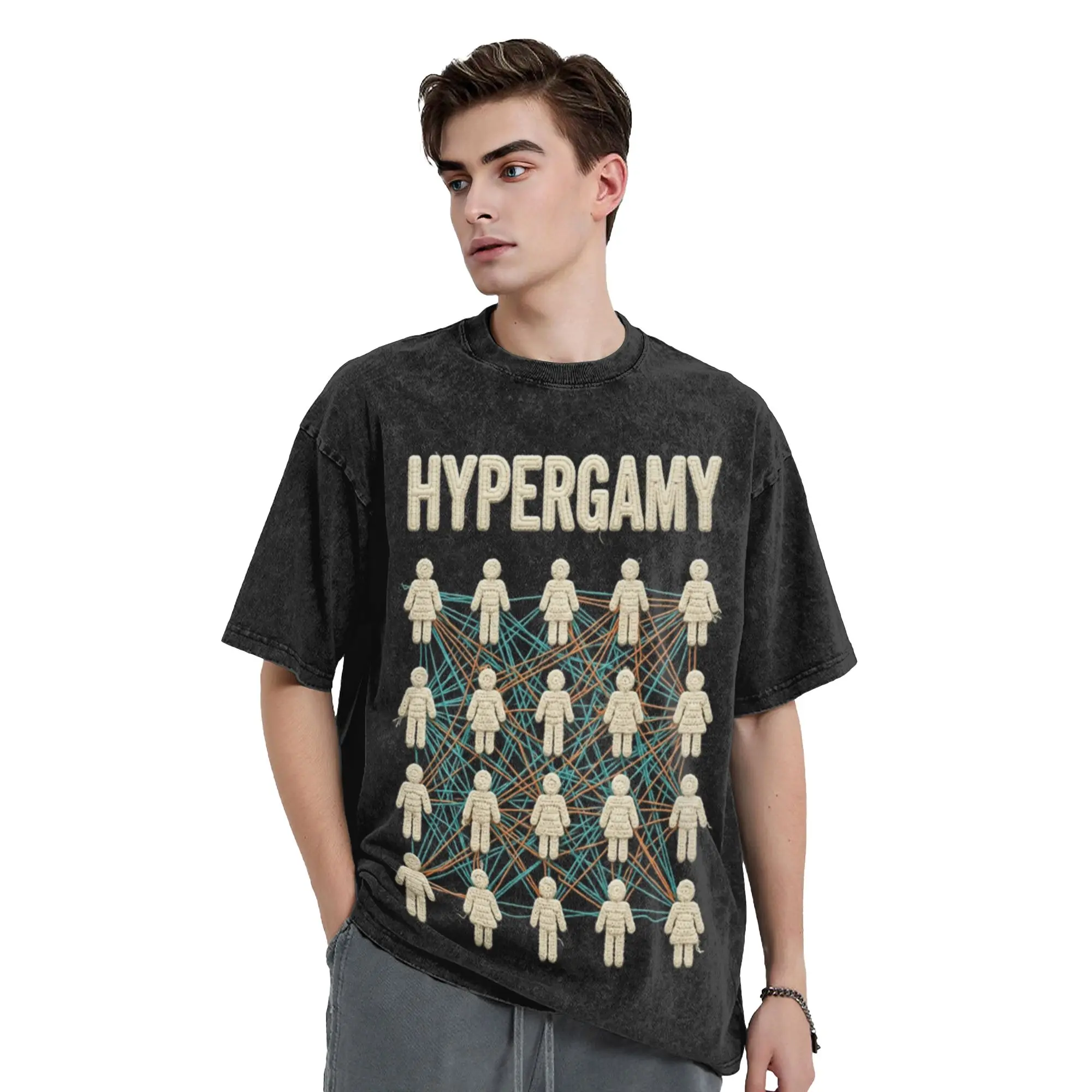 Priting Hypergamy Chart Vintage Washed T Shirt Men Cotton Short Sleeve  O-neck Summer Tops Shirts