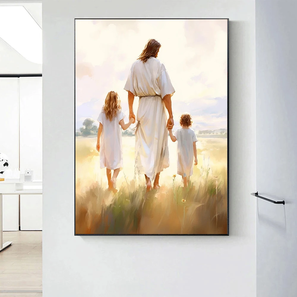 Modern Warm Color Realistic Jesus Portrait Oil Print Poster Christianity Christ Wall Art Canvas Painting Home Living Room Decor