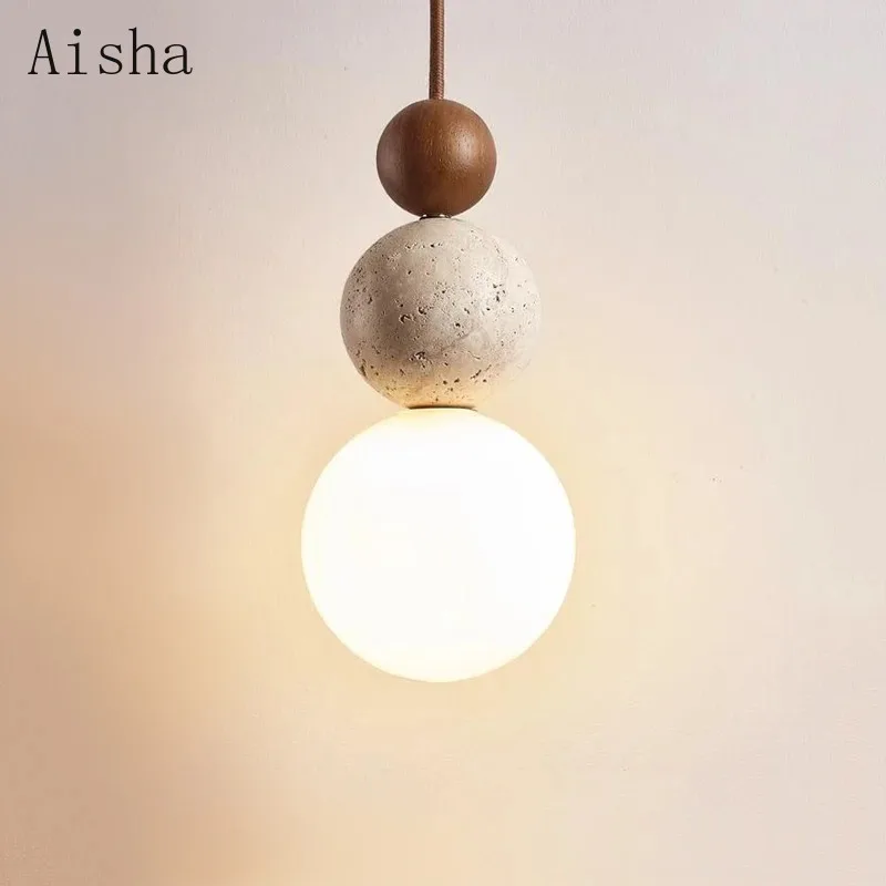 

Scandinavian Chandelier Room Decoration Apartment Lighting Wabi Sabi Yellow Tufa Round Gourd Shaped Table Led Pendent Lamp