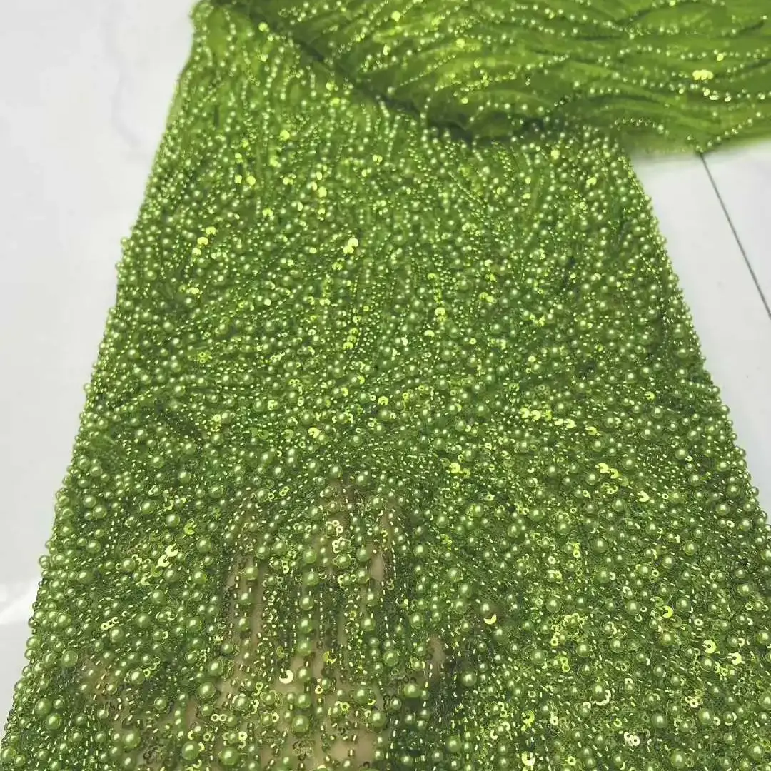 

Luxury African Sequin Beaded Lace Fabric 2025 High Quality Groom Nigerian Wedding Bridal Embroidery French Tulle Sewing